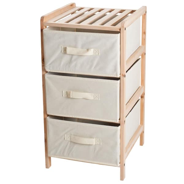 Lavish Home 3-Tier Wooden Shelving Unit with Collapsible Fabric Drawers