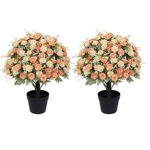 24 in Artificial Rose Decoration Lifelike Faux Floral Plants 2 Pots