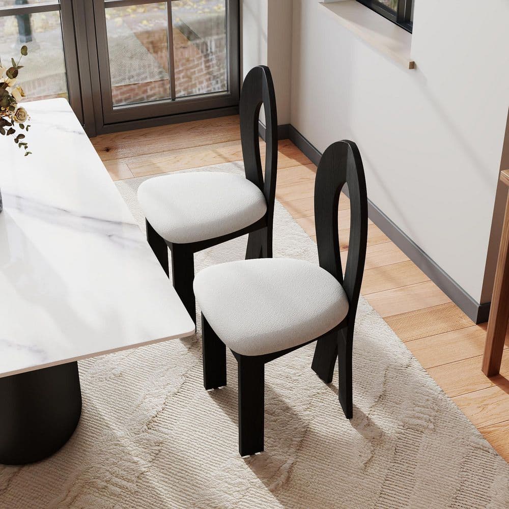 White Teddy Velvet Dining Chairs with Solid Wood Frame and High-Resilience Foam Cushion (Set of 2)