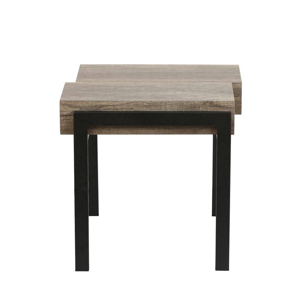 Rustic Oak & Black Metal Dual-Tier End Table