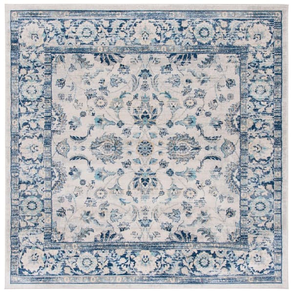 Brentwood 7 ft. x 7 ft. Aqua/Light Gray Floral Medallion Ornate Square Area Rug