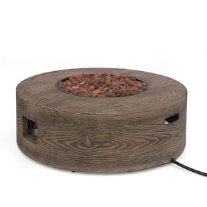 Midway Brown Wood Pattern Metal Circular Stone Outdoor Patio Fire Pit (No Tank Holder)