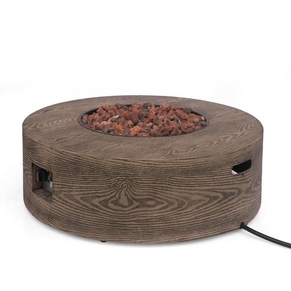 Noble House Midway Brown Wood Pattern Metal Circular Stone Fire Pit (No Tank Holder)
