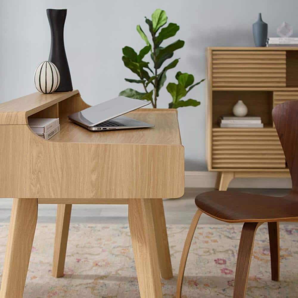 Oak Mid-Century Modern Writing Desk with Drawer