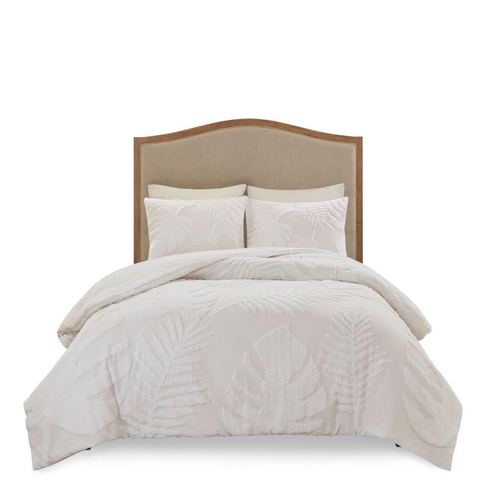Full White Cotton Tufted Palm Comforter Set