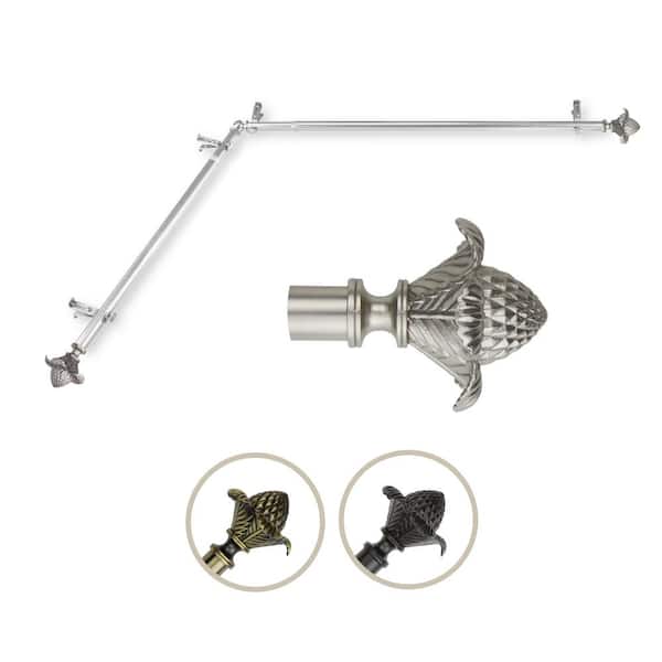 Unbranded 66 in. to 120 in. 13/16 in. Adjustable Corner Window Curtain Rod in Satin Nickel with Florian Finials