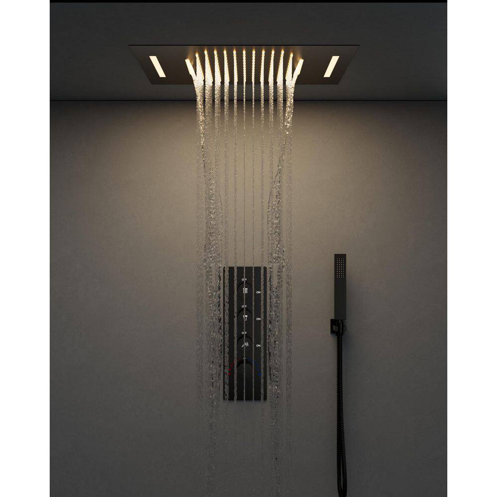 LED Mood Lighting 7-Spray 23 x 15 in. Ceiling Mount Dual and Handheld Shower 2.5 GPM in Matte Black(Valve Included) price history on PriceWatchPro