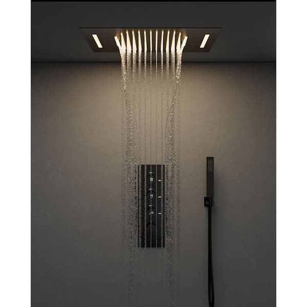 LED Mood Lighting 7-Spray 23 x 15 in. Ceiling Mount Dual and Handheld Shower 2.5 GPM in Matte Black(Valve Included)