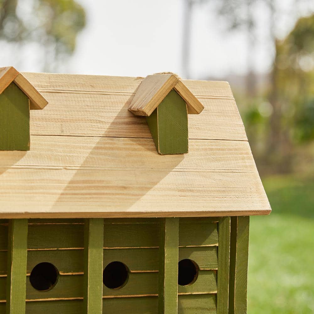 14.25" Green and Natural Wood Hanging Birdhouse
