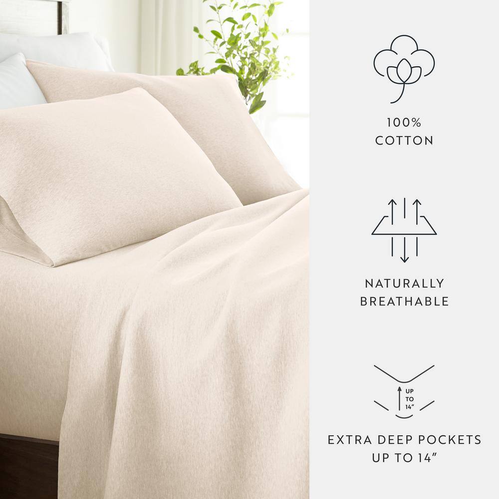 Twin XL Oatmeal Cotton Jersey Knit Bedding Set