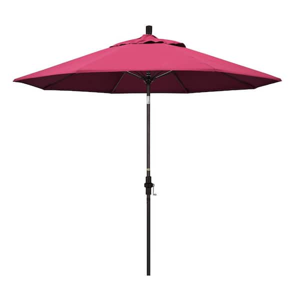 California Umbrella 9 ft. Bronze Aluminum Market Collar Tilt Crank Lift Patio Umbrella in Hot Pink Sunbrella