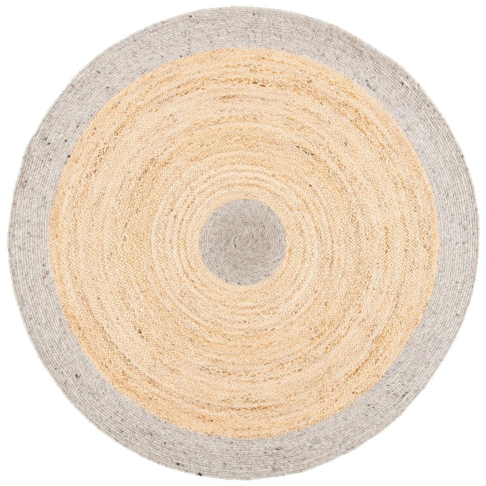 SAFAVIEH Braided Silver Natural 5 ft. x 5 ft. Solid Border Round Area ...
