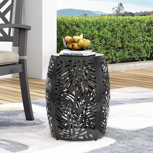 Modern Black Iron Cut Design Metal Outdoor Indoor Accent Table