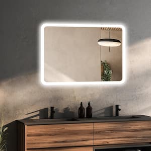 24 in. W x 32 in. H Rectangular Frameless with LED Anti-Fog and Lighted Wall Mirror Bathroom Vanity Mirror in Sliver