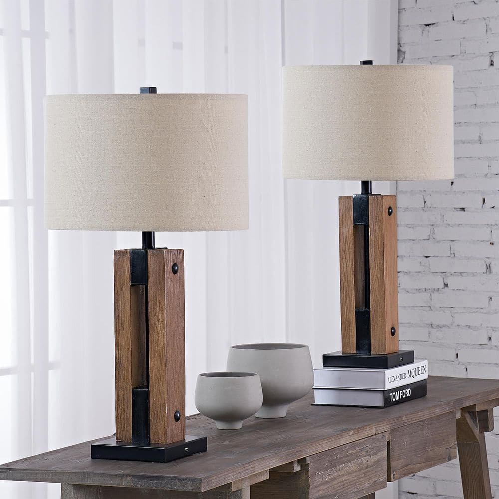 28 in. Black Modern Dimmable Resin Bedroom Living Room Bedside Desk Nightstand Table Lamps USB Port (Set of 2) price history on PriceWatchPro