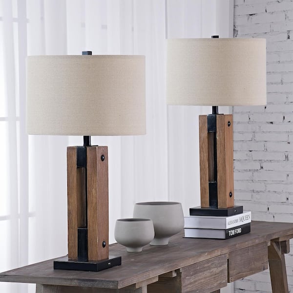 28 in. Black Modern Dimmable Resin Bedroom Living Room Bedside Desk Nightstand Table Lamps USB Port (Set of 2)