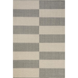 Lauren Liess Boxelder Checked Cotton Gray Doormat 3 ft. x 5 ft. Area Rug