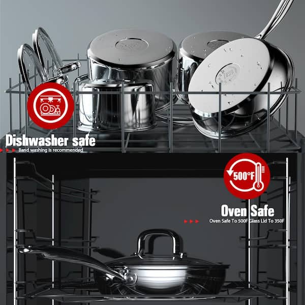 Cook N Home 8 Piece Stainless Steel Cookware Set, Silver