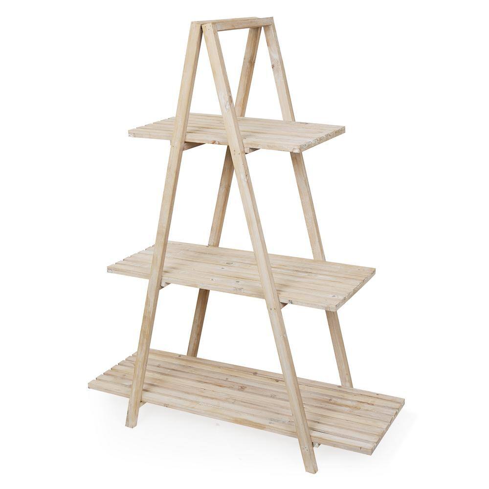 Natural Fir Wood 3-Tier Triangular Storage Rack