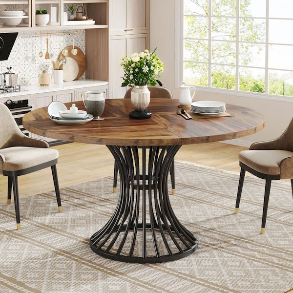 BYBLIGHT Bullen Rustic Brown Wood 47 Round Pedestal Dining