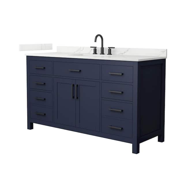 Beckett 60 in. Single Freestanding Dark Blue Bath Vanity with Giotto Quartz Top (Assembled)