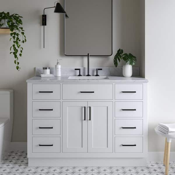 ARIEL Hepburn 49 in. W x 22 in. D x 35.25 in. H Bath Vanity in White with Carrara Marble Vanity Top in White with White Basin