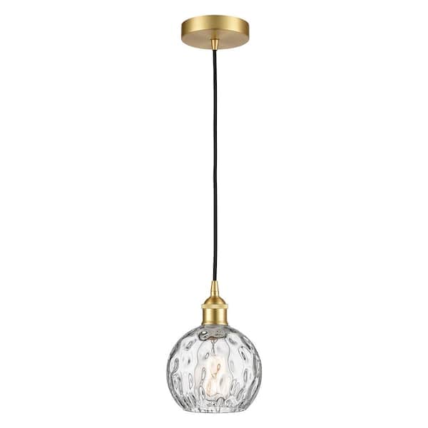 Athens Water Glass 60-Watt 1-Light Satin Gold Shaded Mini Pendant Light with Clear Glass Shade