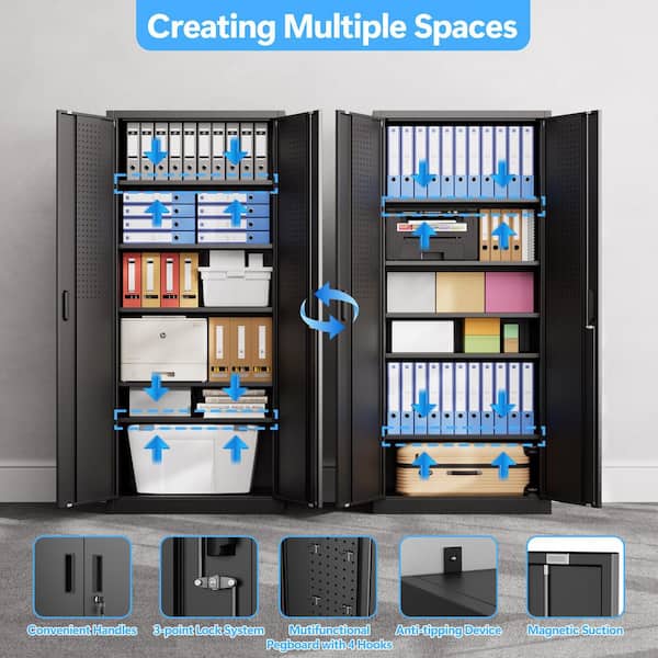 Hephastu 32 in. W x 71 in. H x 16 in. D Black Lockable Metal