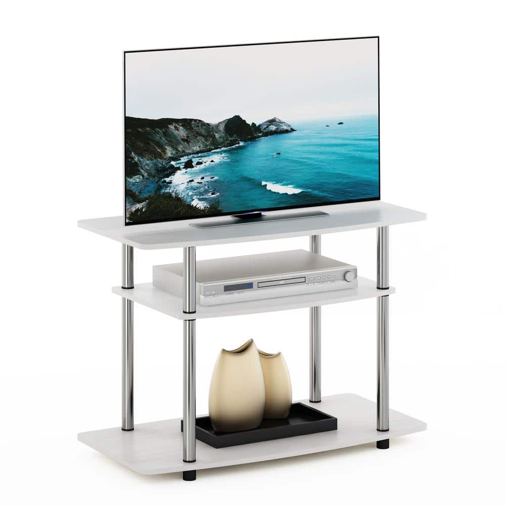 White Oak and Chrome 3-Tier TV Stand