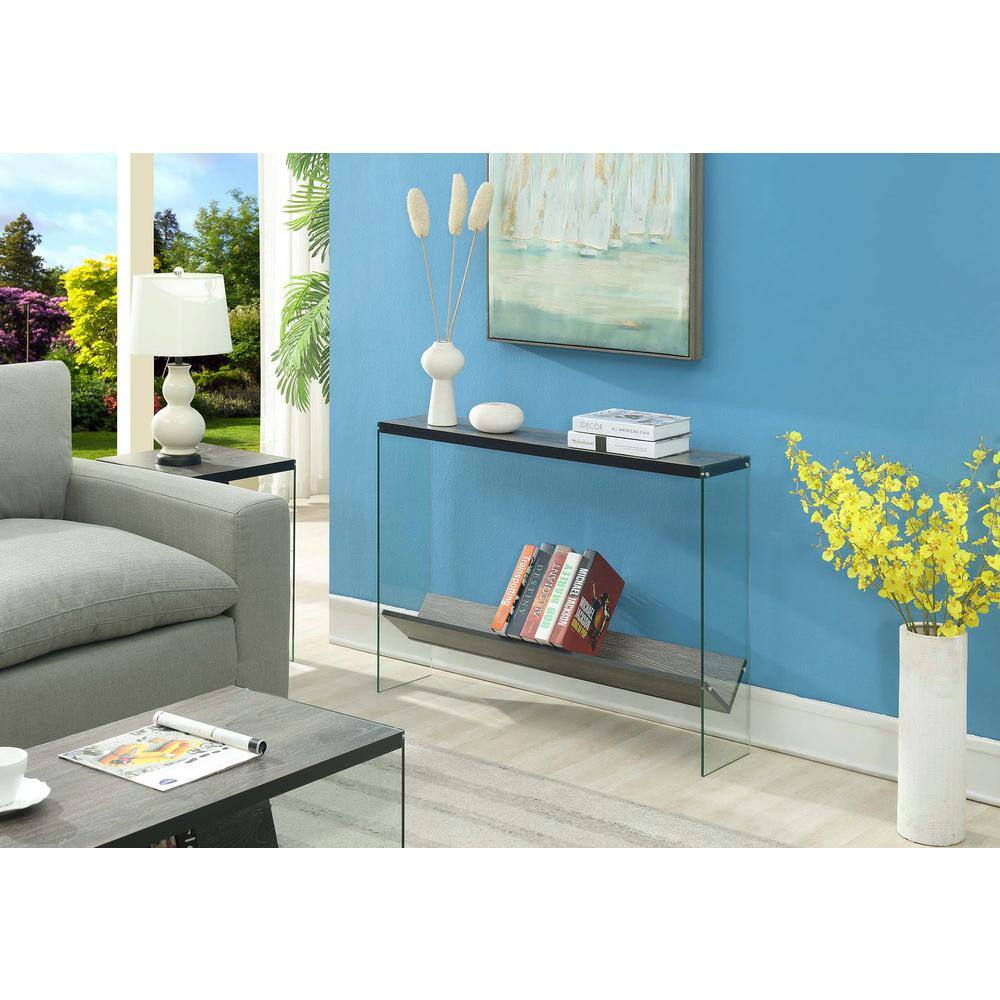 Weathered Gray Modern V Console Table with Glass Shelves