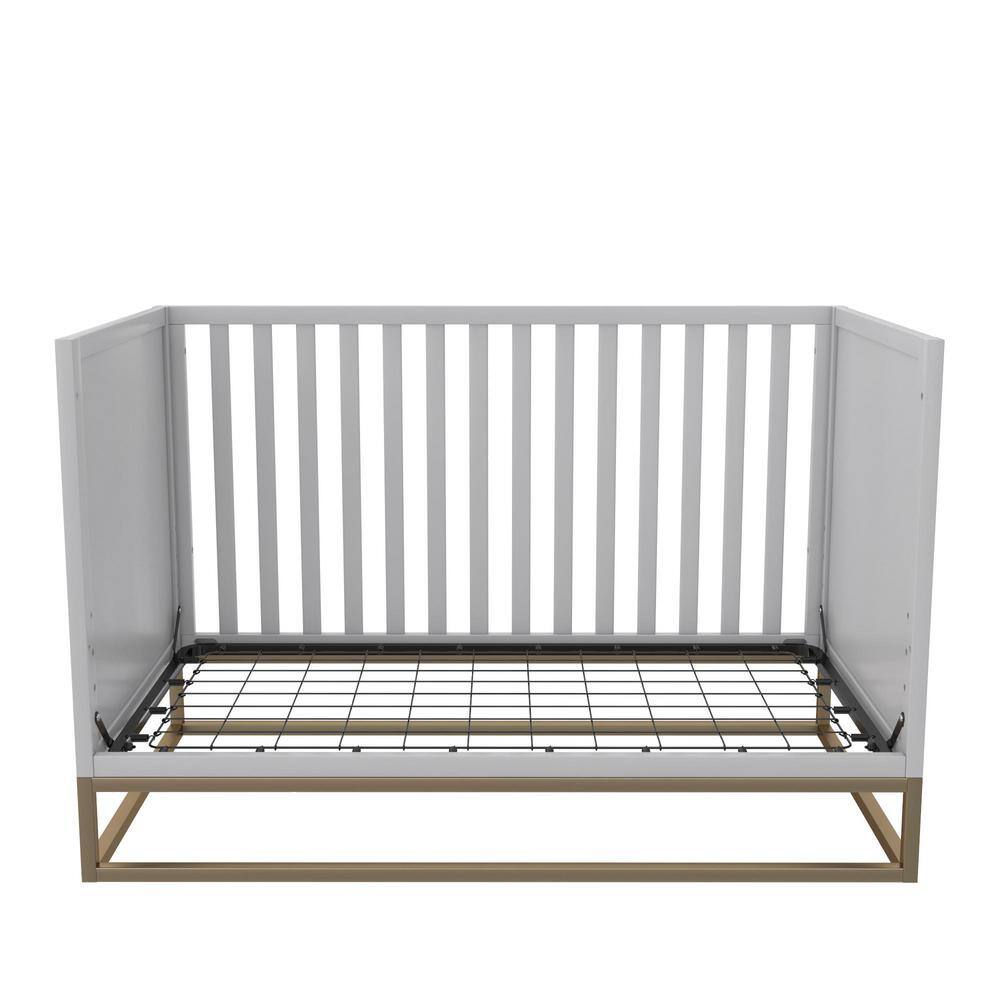 Dove Gray 3-in-1 Convertible Wood Crib with Gold Metal Base