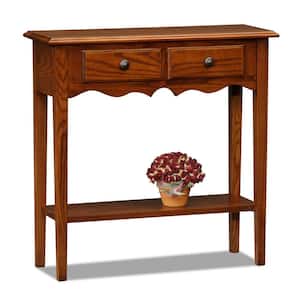 Favorite Finds 29.75 in. W x 11 in. D Medium Oak Rectangle Wood Petite Console Table with 2-Drawers and Shelf
