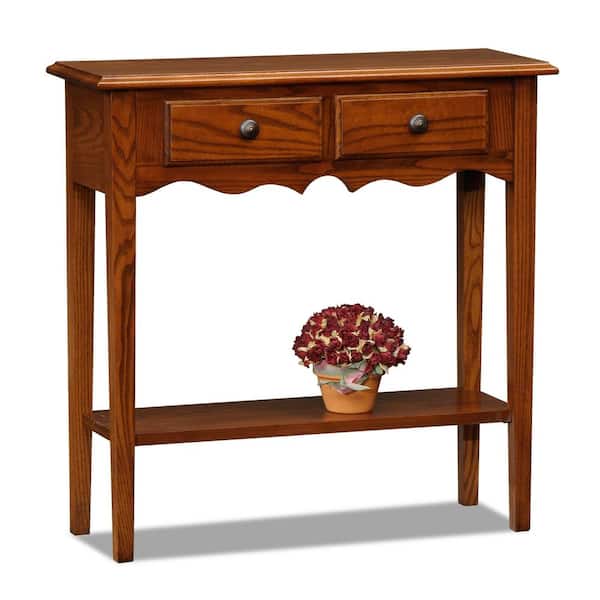 Leick Home Favorite Finds 29.75 in. W x 11 in. D Medium Oak Rectangle Wood Petite Console Table with 2-Drawers and Shelf