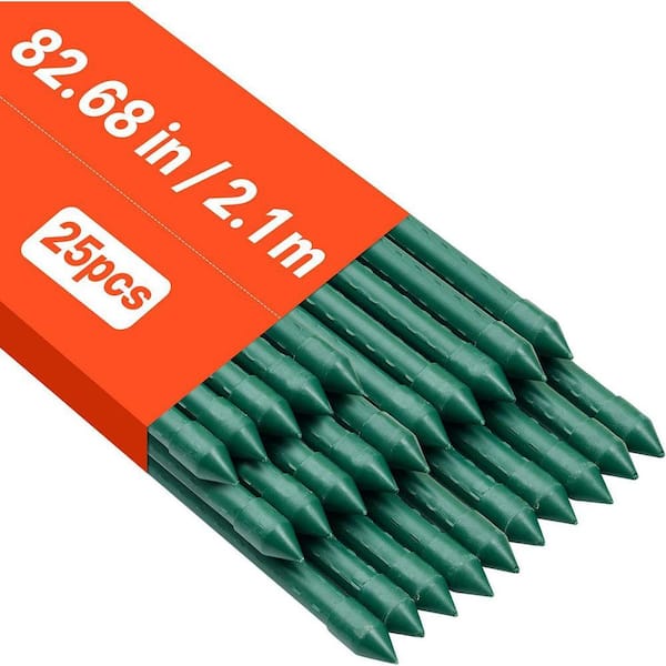 82.68 in. Plastic-Coated Metal Garden Stakes for Plant Support, Tomato and Climbing Plants, 25-Pack