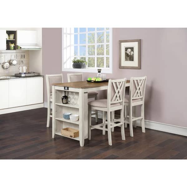 NEW CLASSIC HOME FURNISHINGS New Classic Furniture Amy 5-piece Wood Top Rectangle Counter Dining Set, Bisque and Brown