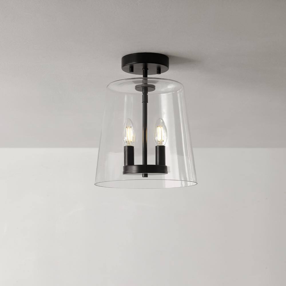 Matte Black and Clear Glass Semi-Flush Mount Ceiling Light