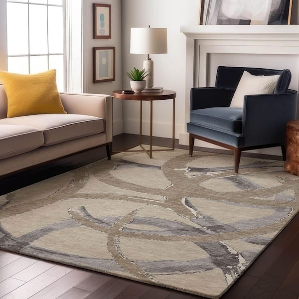 Mayfield Premium Machine Washable Abstract AMF1022 Beige 9 ft. x 12 ft. Area Rug