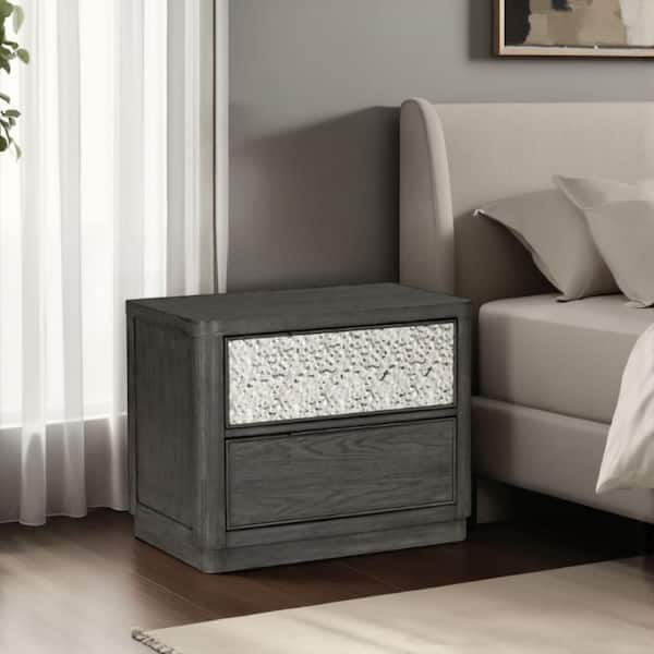Zoko Ash Gray and Chrome 2 Drawer 30 in. W Nightstand