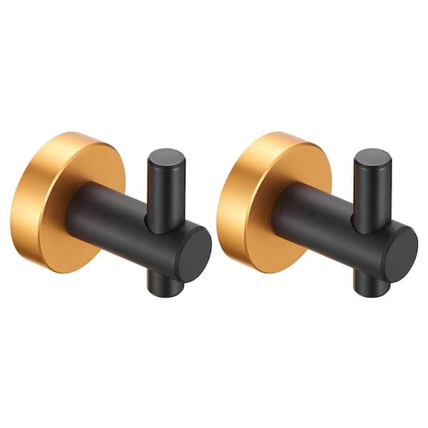 Heemli Round 2-Piece Wall-Mounted Bathroom Robe Hook and Towel Hook with hidden mounting base in Black and Gold