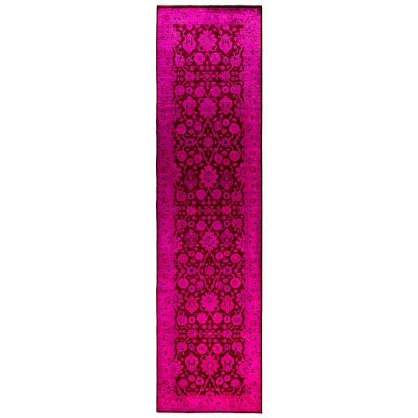 Overdyed Pink 3 ft. x 10 ft. Solid Wool Indoor Runner Rug