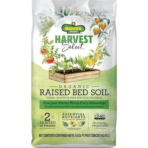 BONNIE PLANTS HARVEST SELECT 1.5 cu. ft. Organic Raised Bed Garden Soil, Feeds Plants Up to 2 Months, Ready-To-Use, OMRI Listed