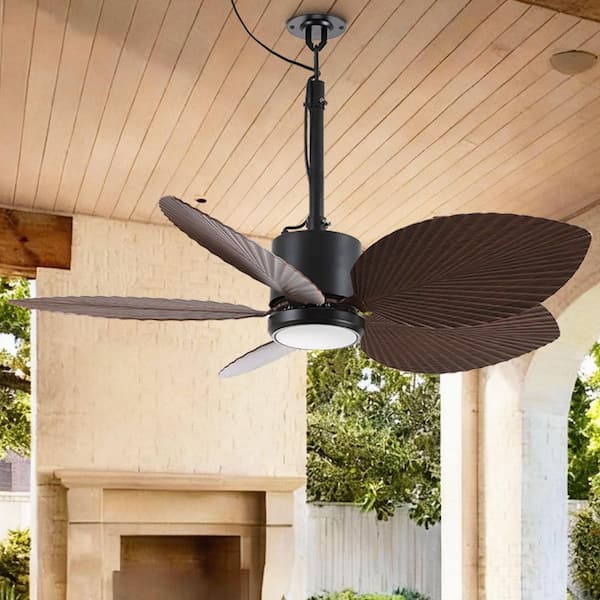 42 in. Matte Black Downrod Mount Standard Outdoor Ceiling Fan with LED lights and Remote Included