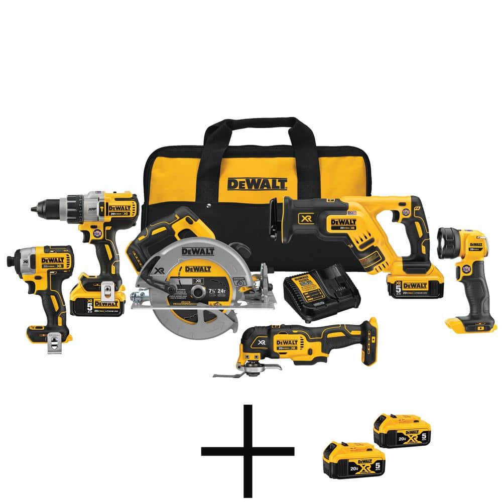 DEWALT 20V MAX XR Lithium-Ion Brushless Cordless 6 Tool Combo Kit with (4) 20V Premium 5.0Ah Batteries, and Charger -  DCK694P2W2052