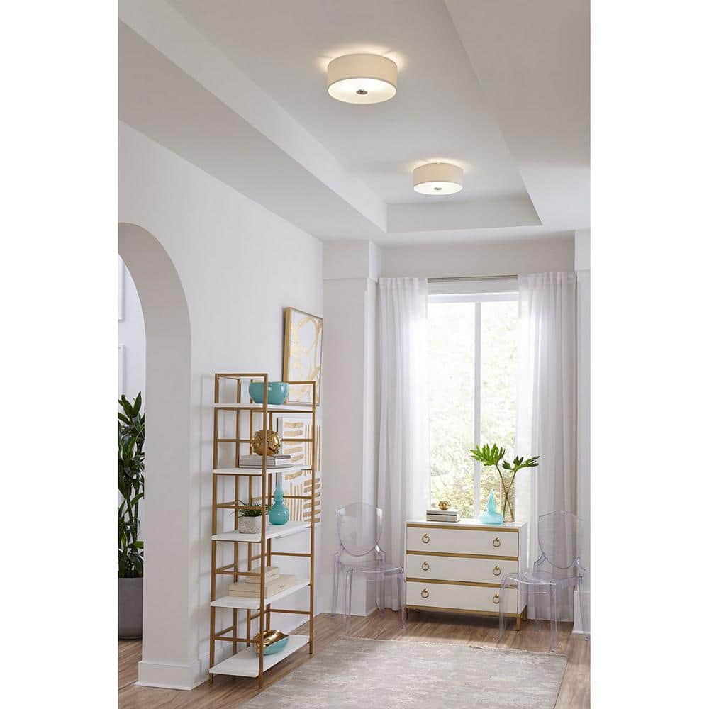 Brushed Nickel Drum Flush Mount Light with Glass Diffuser