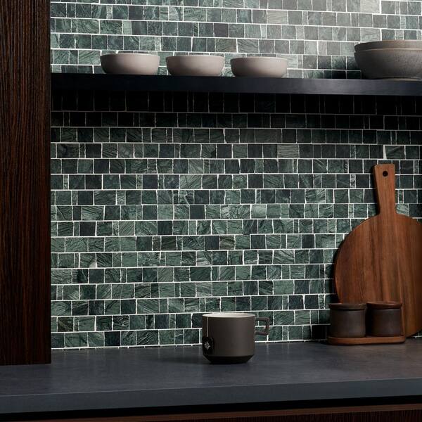 Heritage Verde 6 in. x 0.37 in. Hand Clipped Joint Honed Marble Mosaic Floor and Wall Tile Sample