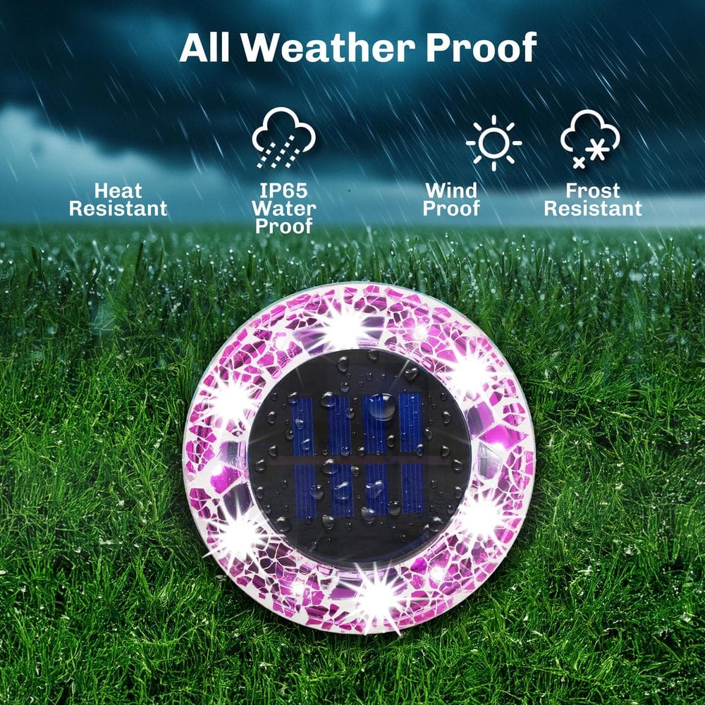 Pink Mosaic Solar LED Pathway Lights with Auto On/Off - 4 Pack