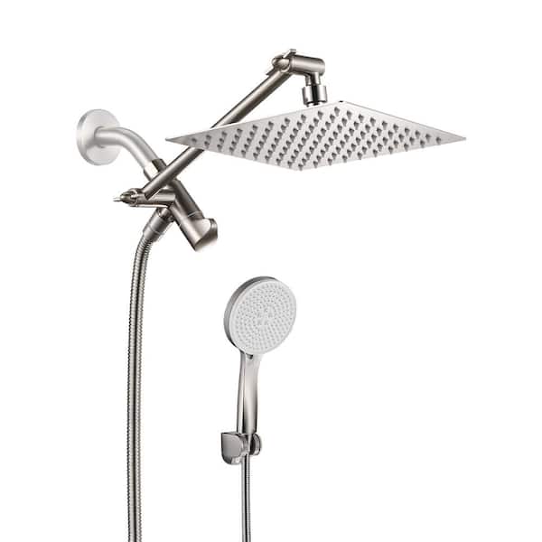 Heemli Rain Full 5-Spray Patterns 8 in. Wall Mount Dual Shower Heads and Handheld Shower Head 1.8 GPM in Brushed Nickel