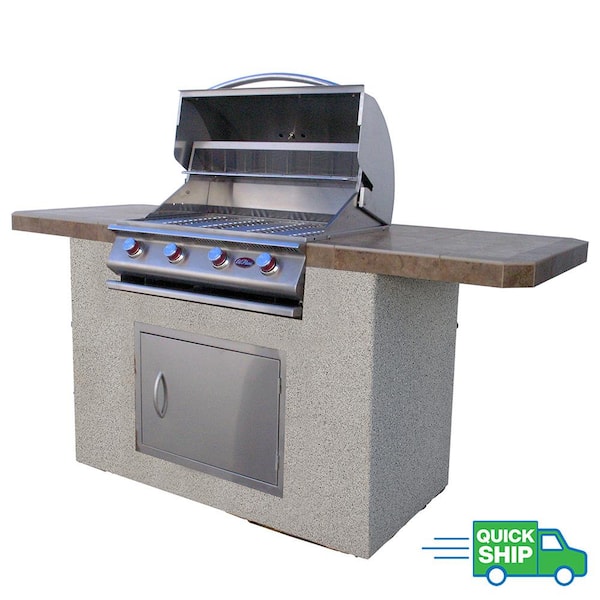 Cal Flame 4-Burner, 7 ft. Stucco and Tile Propane Gas Grill Island in Stainless steel