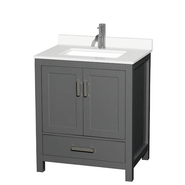 Wyndham Collection Sheffield 30 in. W. x 22 in. D x 35 in. H Single Bath Vanity in Dark Gray with White Quartz Top
