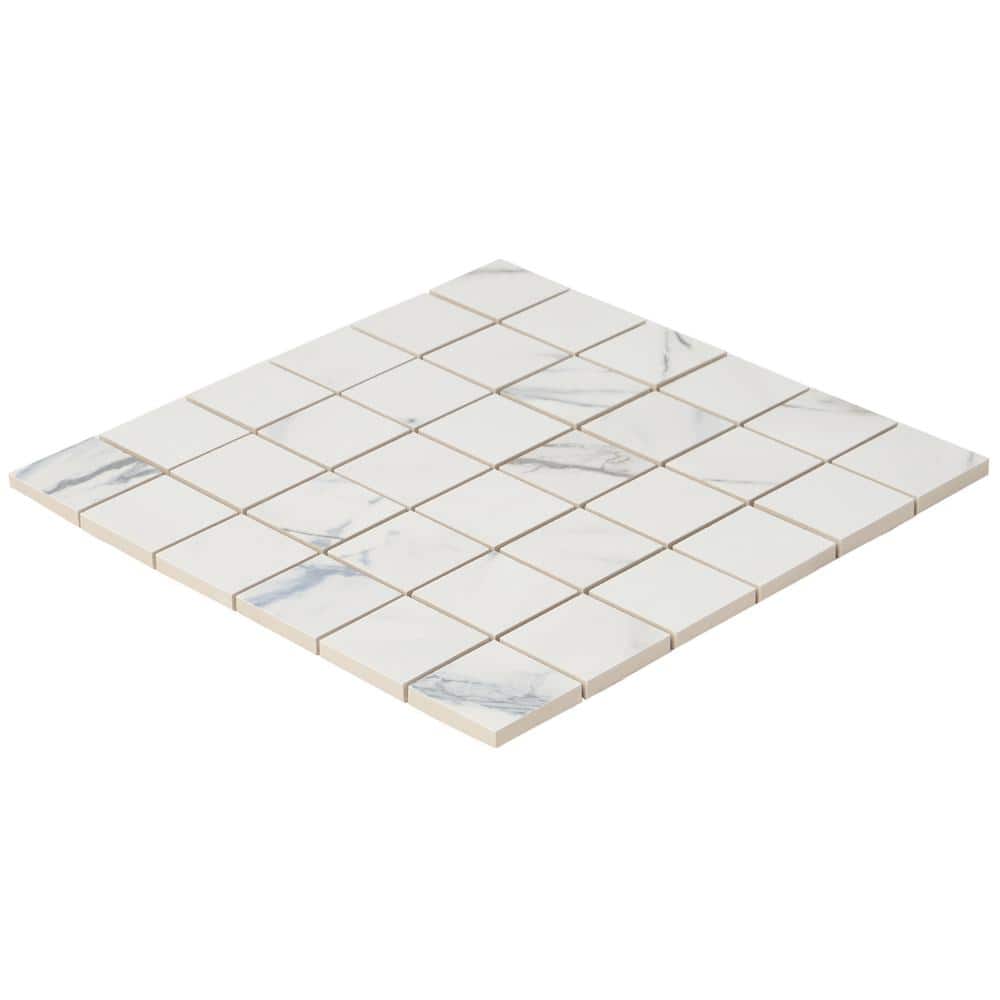 Calacatta Indigo 2" x 2" Porcelain Grid Mosaic Tile Sheet
